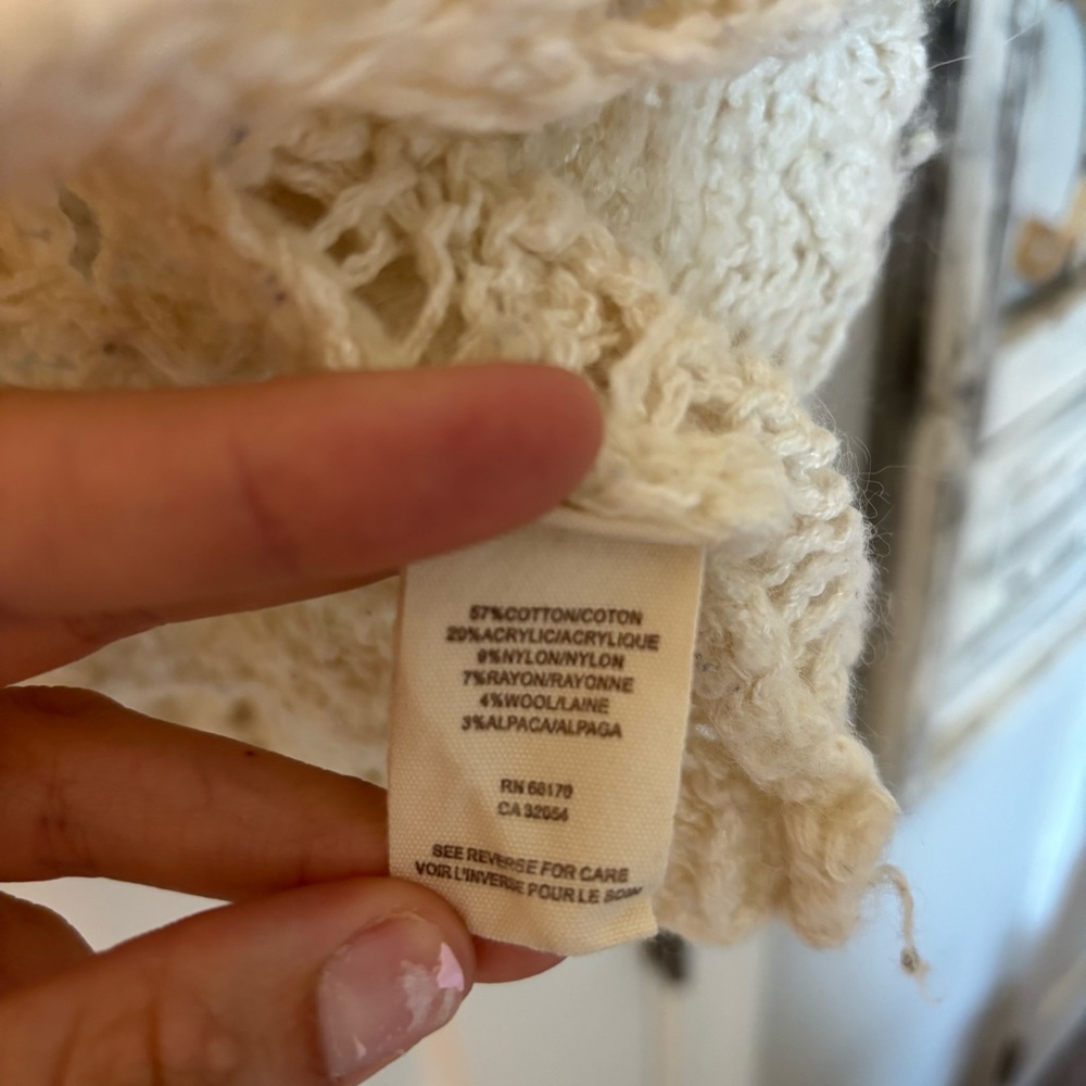 Free People Cotton Crochet Knit Oversized Sweater Cream Tan Neutral S Beach Boho - Picture 4 of 5